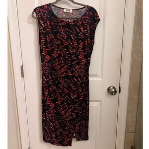 Verse Saskia Knit Sheath black abstract ruched cocktail Midi dress L USA